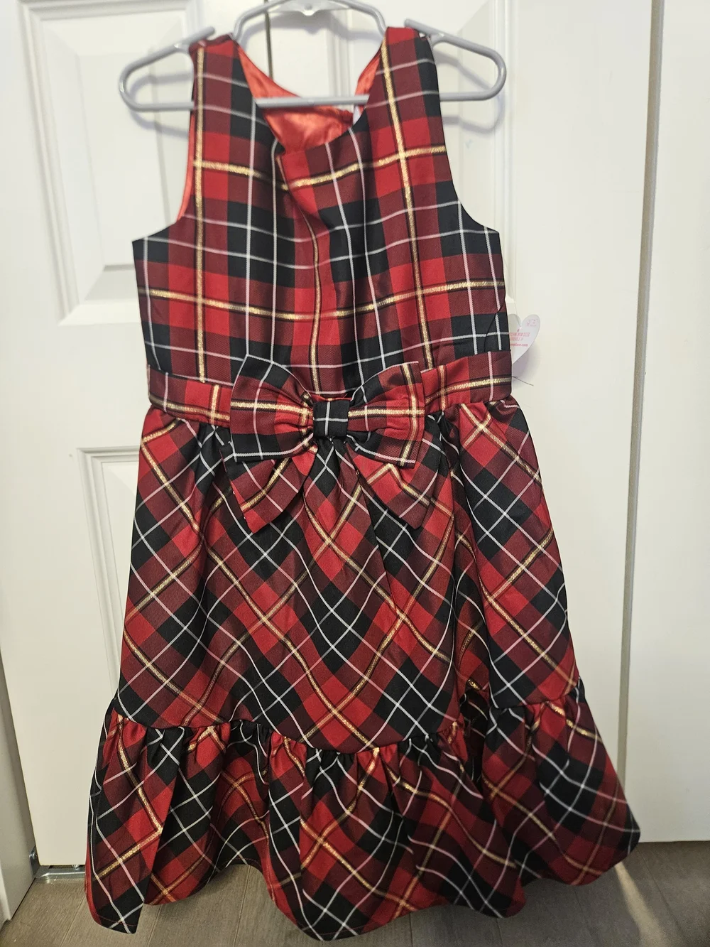 Girls Red Plaid Holiday Bow Dress